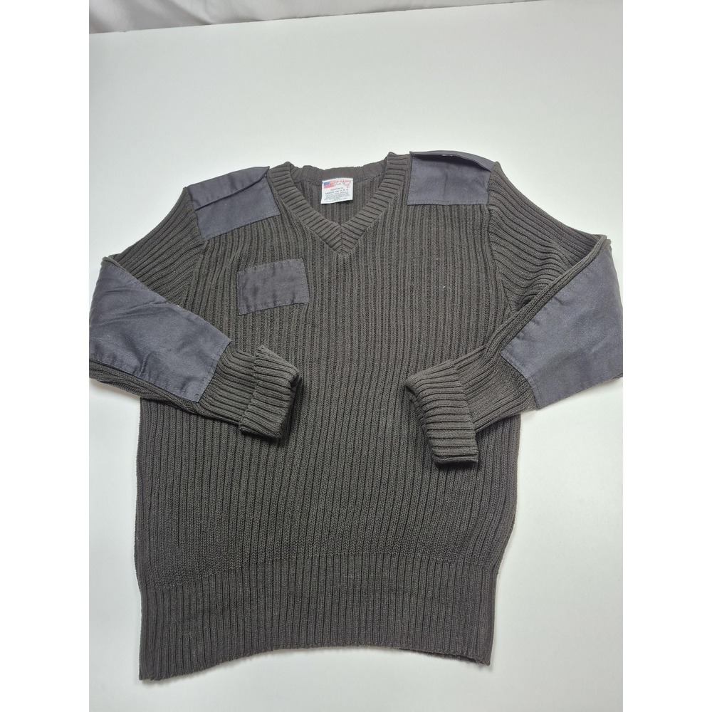 Commando By Jack Young Sweater Mens L Gray V Neck Commando Shoulder Patches